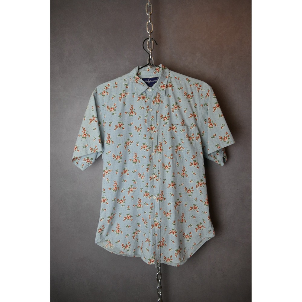 Ralph Lauren Womens Blue Floral Short Sleeve Button‎ Down Shirt Size 10